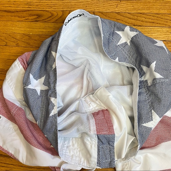 Carbon Mens 34 Board Shorts USA Flag Mesh Lined Pockets Swimming Trunks Swimwear - Picture 4 of 9